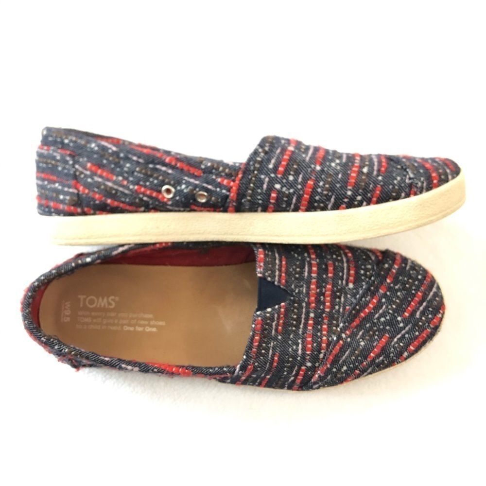 Toms Blue and Red Slip On Shoes
